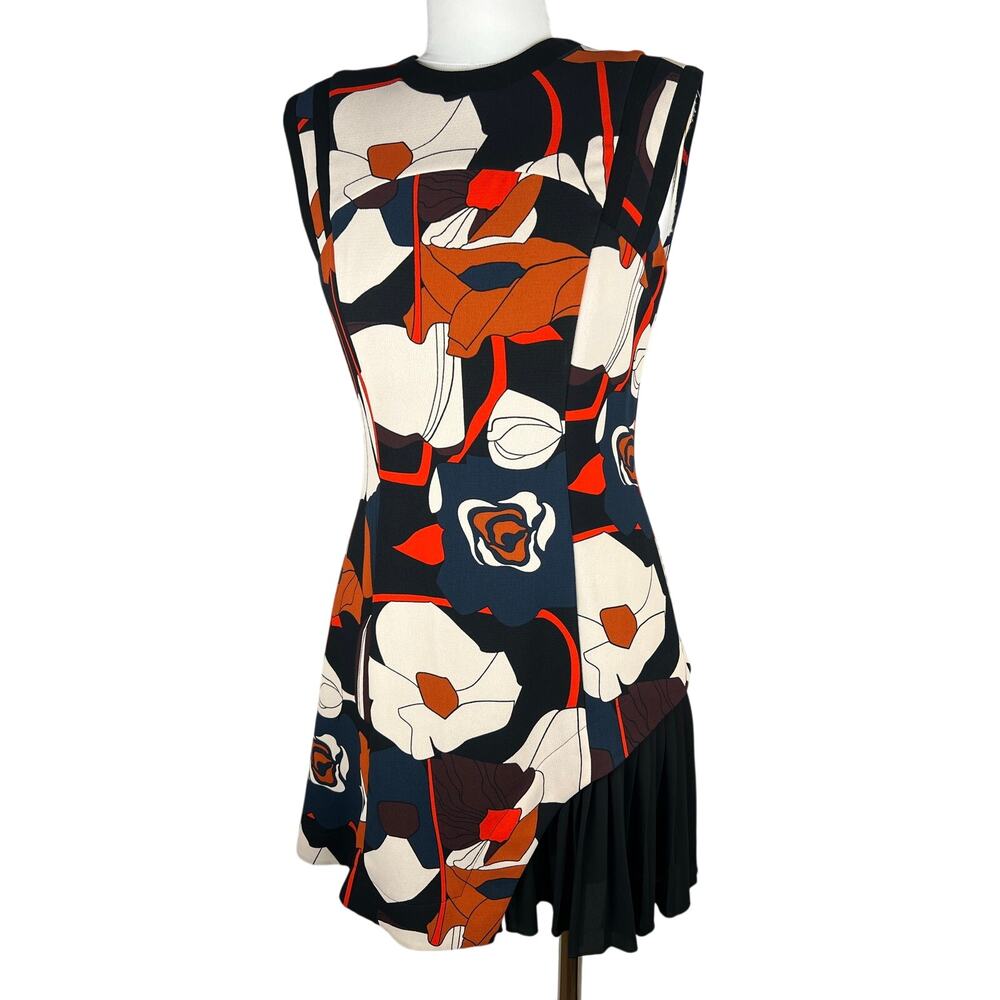 Cue Australia Abstract Floral Asymmetrical Pleated Dress Size 12